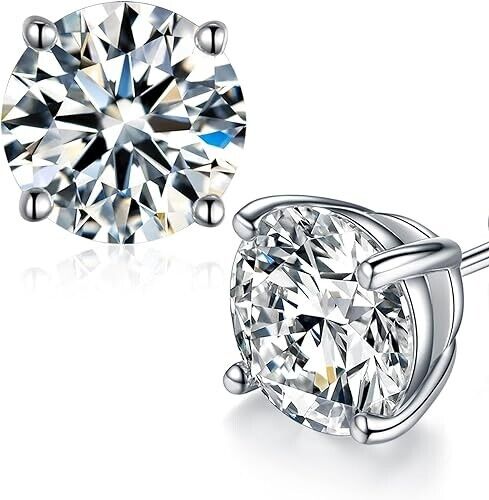 Brilliant Cut 18K White Gold Plated Cubic Zirconia Men Women Solitaire Earrings
